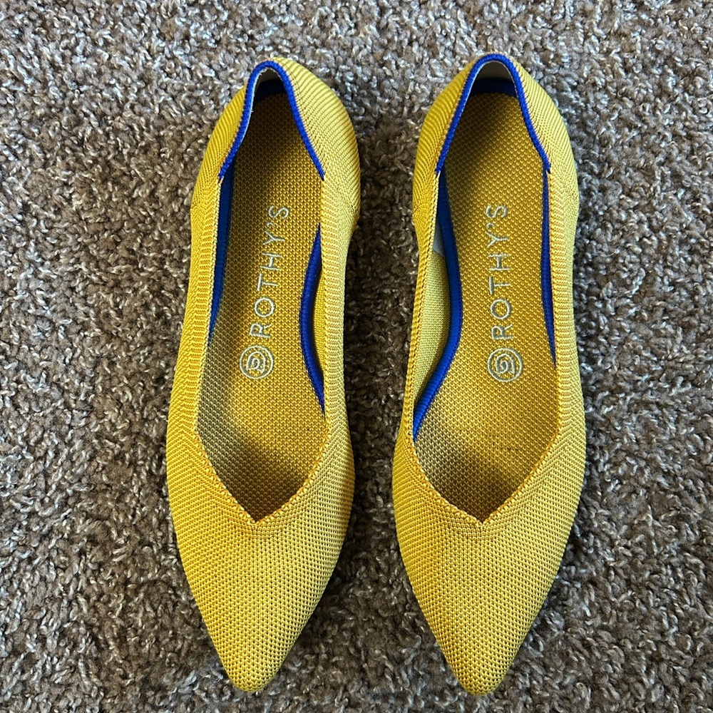 Rothy’s‎ Yellow Pointed Toe Flats Womens Size 8 Knit Slip On Comfortable